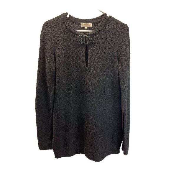 Tory Burch Sweaters - Tory Burch Black Leather Buckle Alpaca Wool Sweater tunic Size M. loose knit